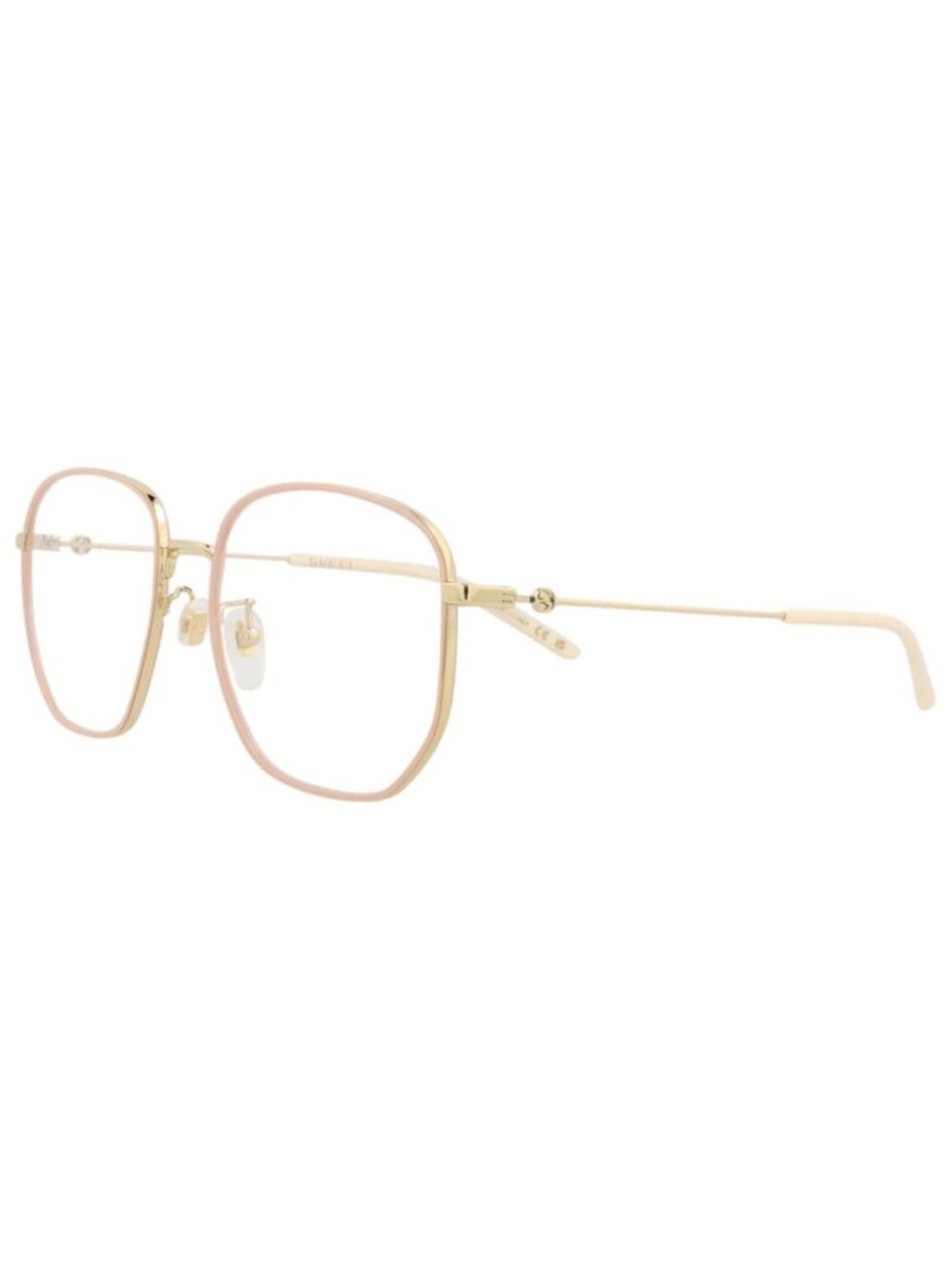 New Gucci Women's Eyeglasses Square Rectangle Metal Frame Gold Gold Transparent